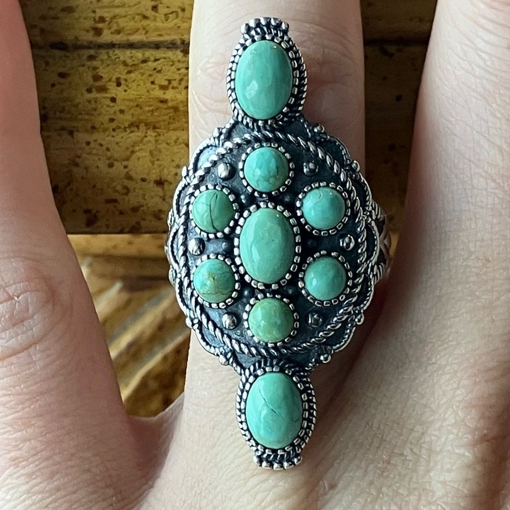 Nevada Turquoise Sterling Silver Statement Ring Size 6